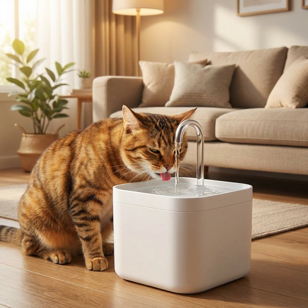 Chat buvant dans une fontaine à eau 