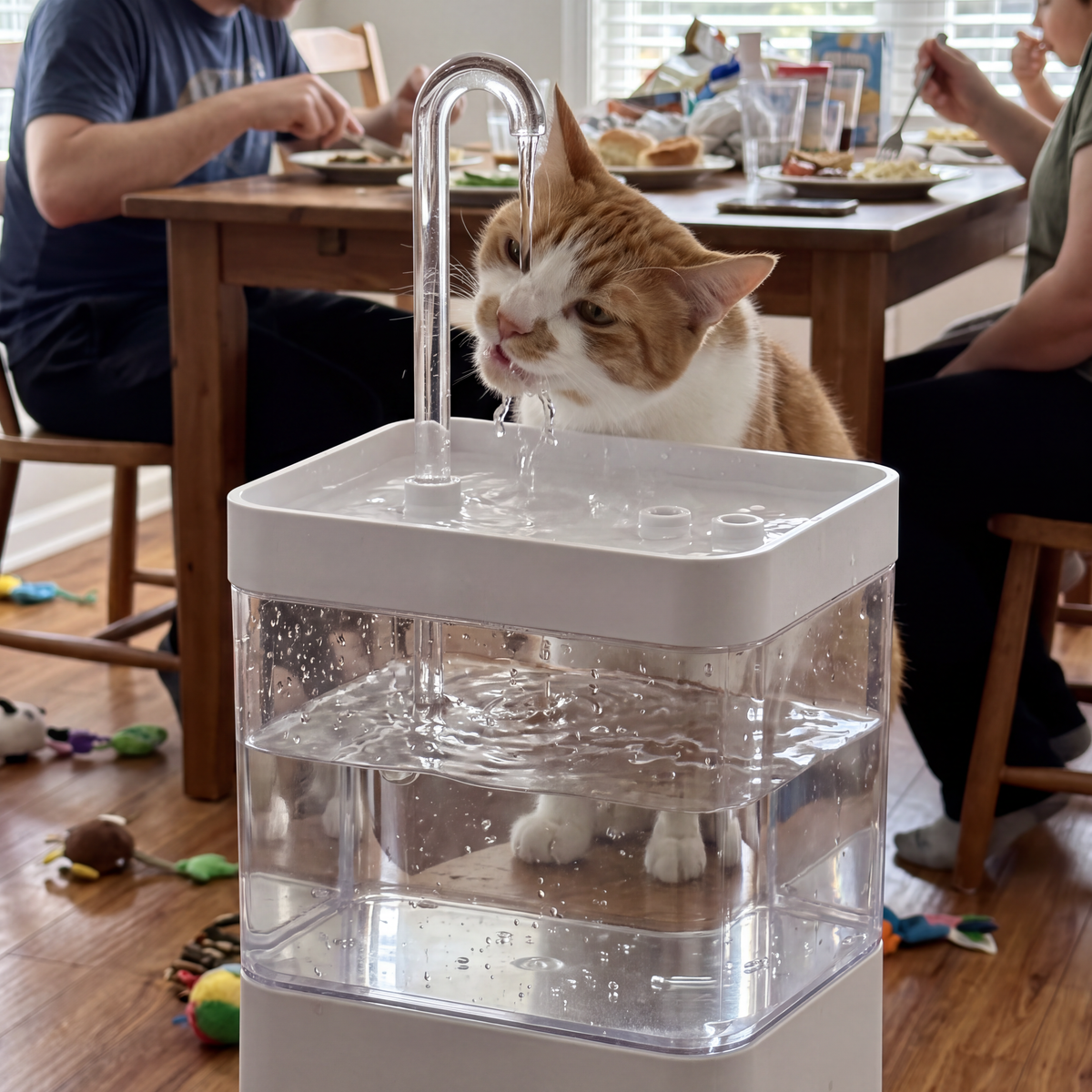 Chat buvant dans une fontaine à eau 