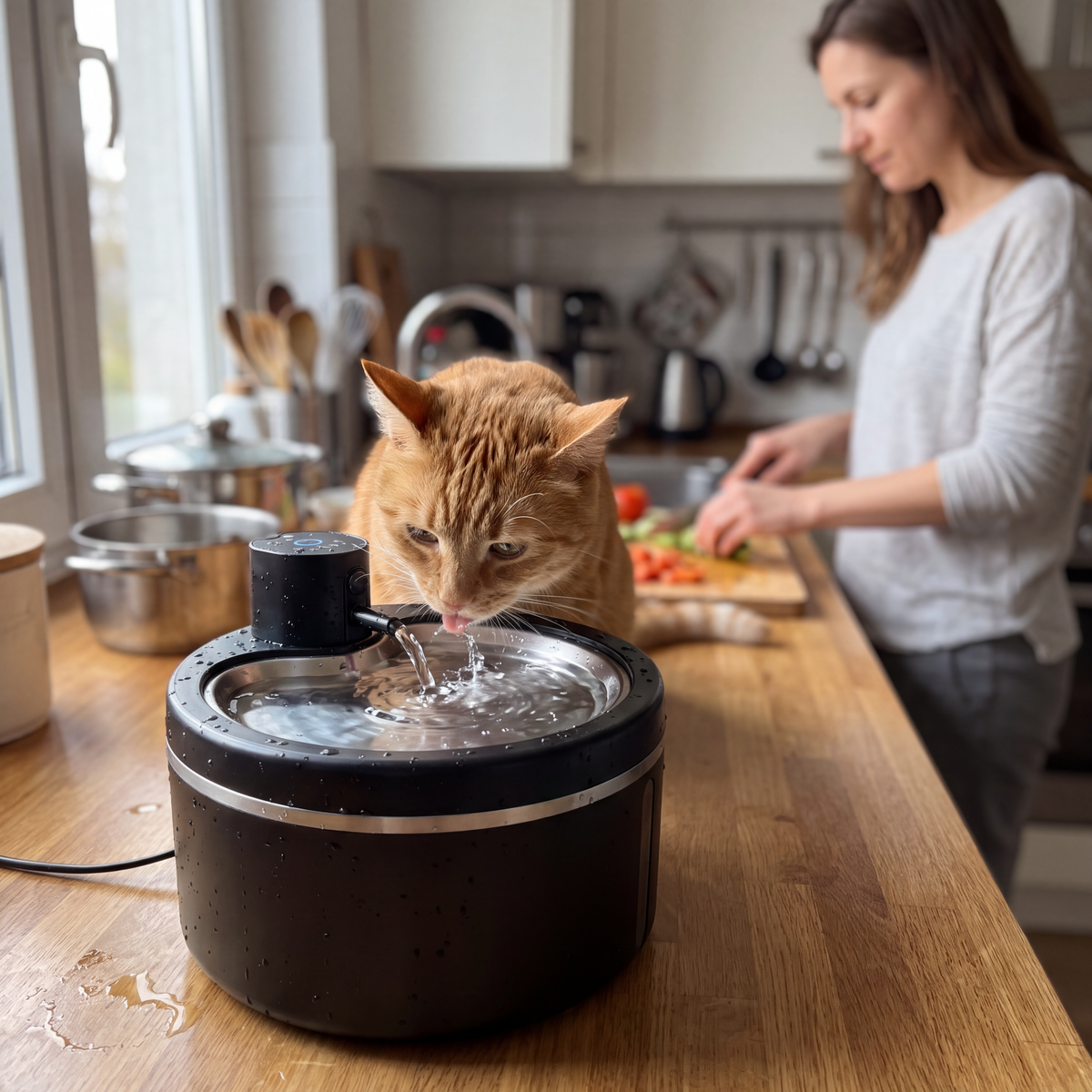 Fontaine à eau pour chat avec capteur de mouvement