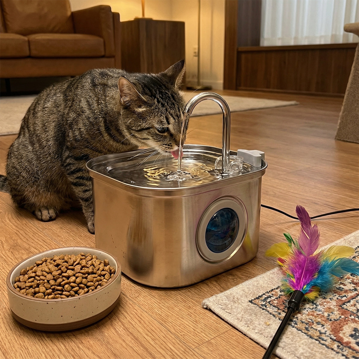 Chat buvant dans une fontaine à eau 3,2 L