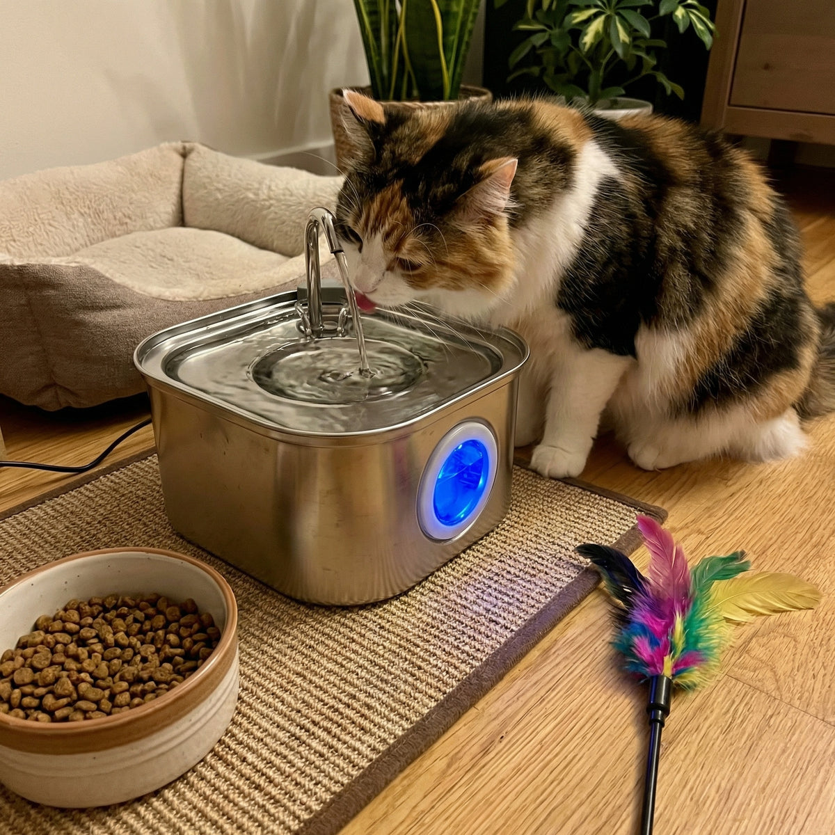 Chat buvant dans une fontaine à eau 